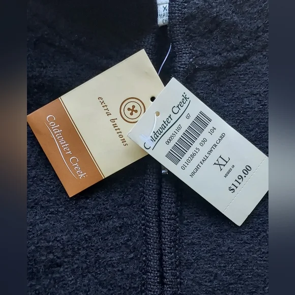 NWT Coldwater Creek XL Black Wool Cardigan Sweater Embellished Trees - Picture 8 of 16